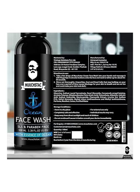 Muuchstac Ocean Face Wash for Men | Fight Acne & Pimples, Brighten Skin, Clears Dirt, Oil Control, Refreshing Feel - Multi-Action Formula | 100 ml | Pack of 2