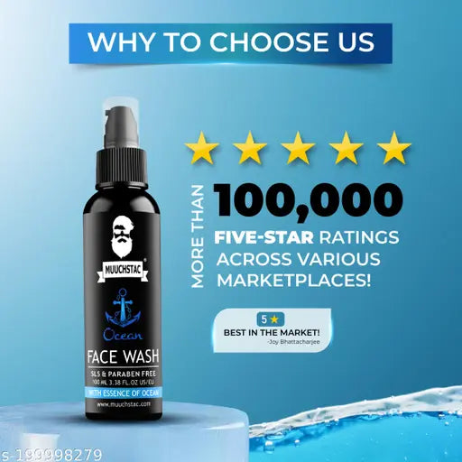 Muuchstac Ocean Face Wash for Men | Fight Acne & Pimples, Brighten Skin, Clears Dirt, Oil Control, Refreshing Feel - Multi-Action Formula | 100 ml | Pack of 2