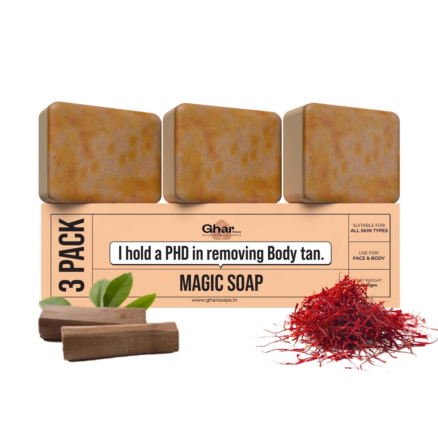 GHAR SOAPS Magic Soap Sandal Wood And Saffron Bath Soap For Glowing Brightening And Refreshing Skin Natural & Paraben Free| Deeply clean pores and remove dirt and grime (Pack of 1 (100 gm))