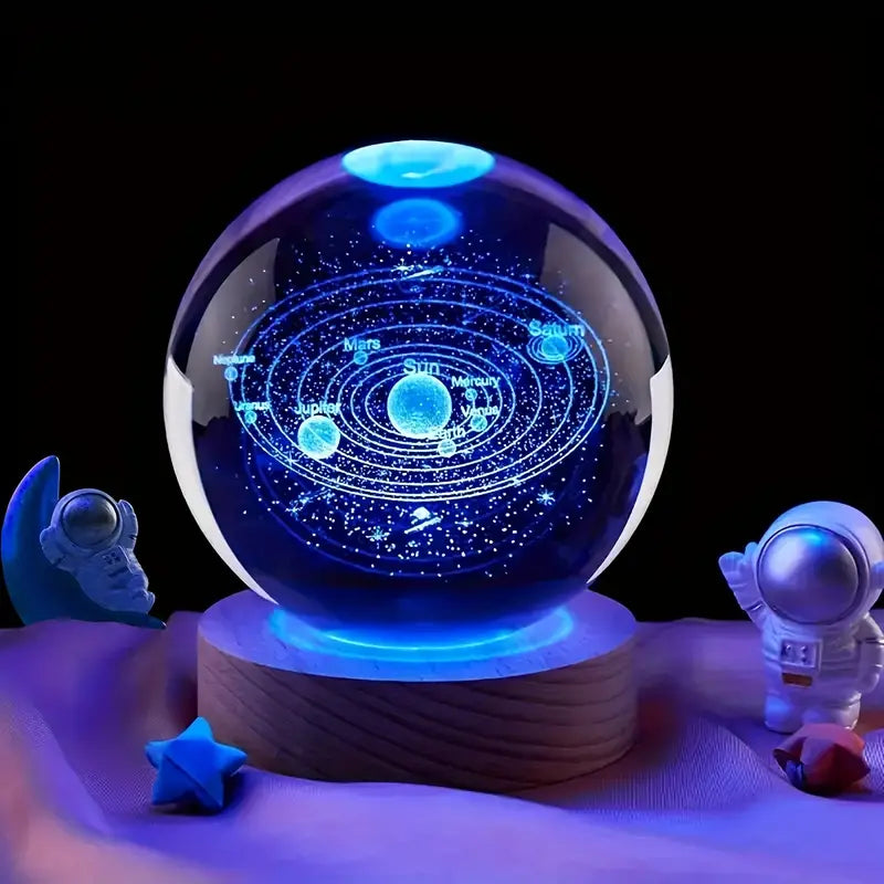 NAIRO 3D Galaxy Crystal Ball Lamp with Light Changing Wooden Base - 2.36 Inch Solar System Night Light, 3D Crystal Ball, Galaxy Lamp Ball, Galaxy Crystal Ball Light Lamp